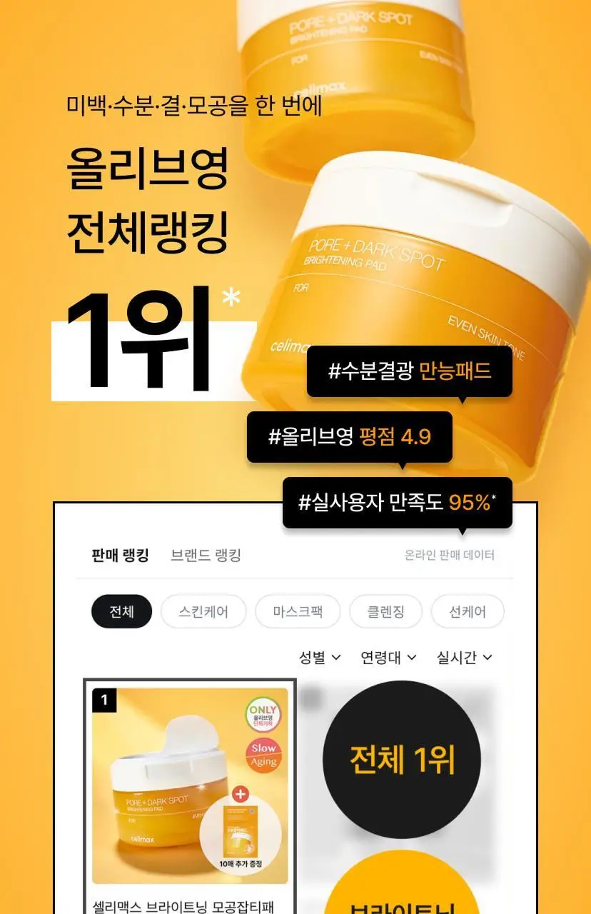 [기현PICK/수분결광] 셀리맥스 브라이트닝 모공잡티패드 기획 (40매+10매) 상세페이지 1